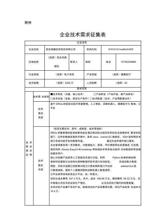 企业技术需求征集表