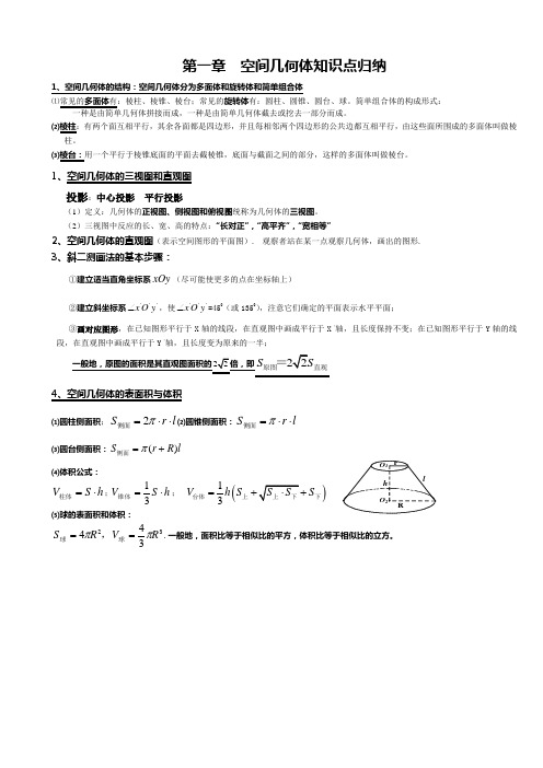 空间立体几何知识点归纳(文科)教学内容