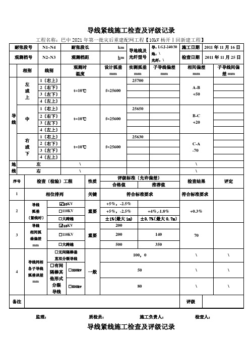 导地线紧线施工检查评级记录