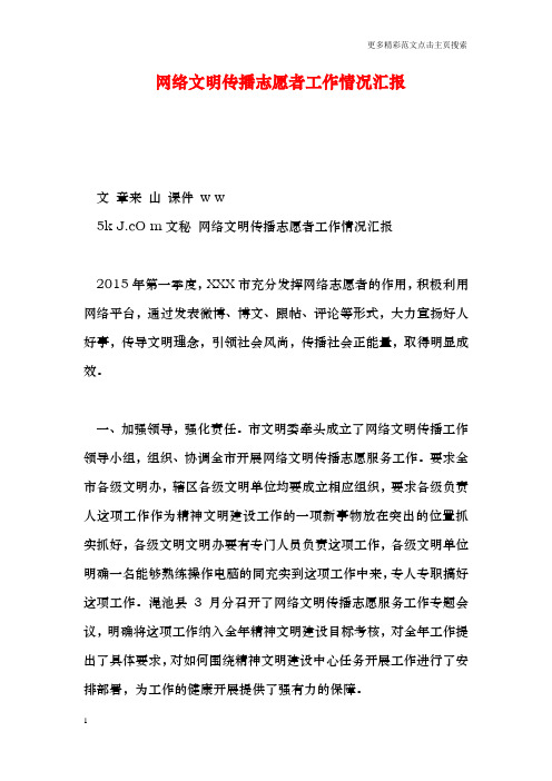 网络文明传播志愿者工作情况汇报