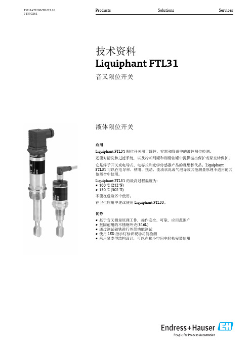 液体限位开关 Liquiphant FTL31 商品说明书