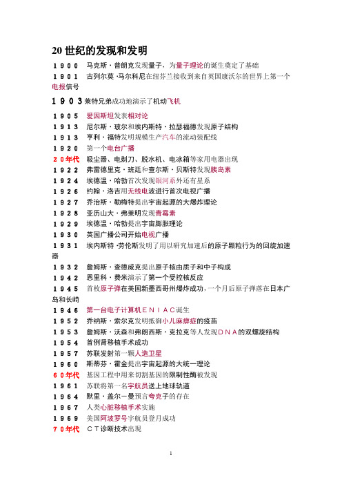 20世纪的重大科学发明和发现