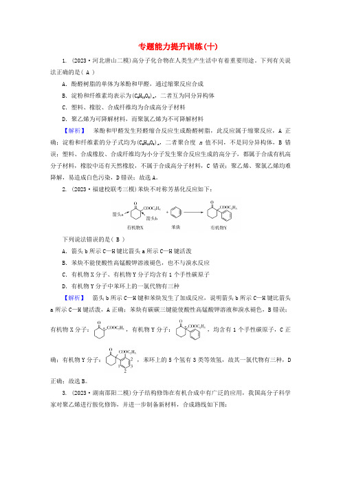 新教材适用2024版高考化学二轮总复习专题能力提升训练十有机物的结构与性质