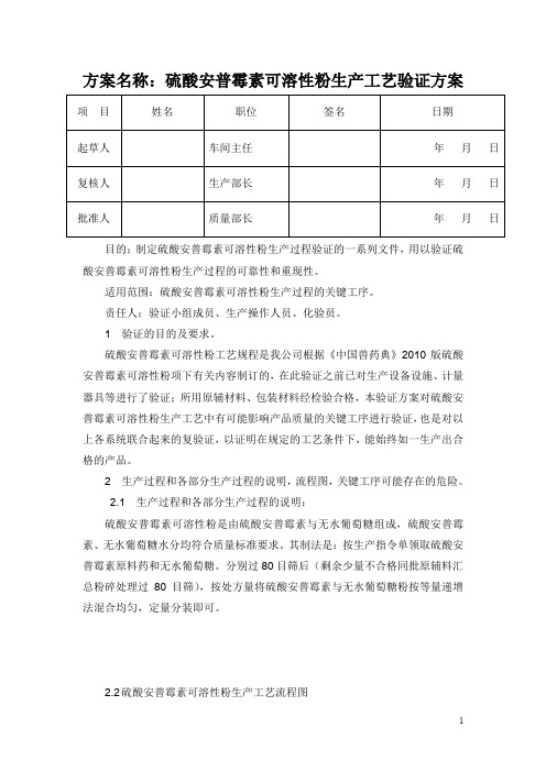 10%硫酸安普霉素可溶性粉工艺验证方案+生产工艺规程