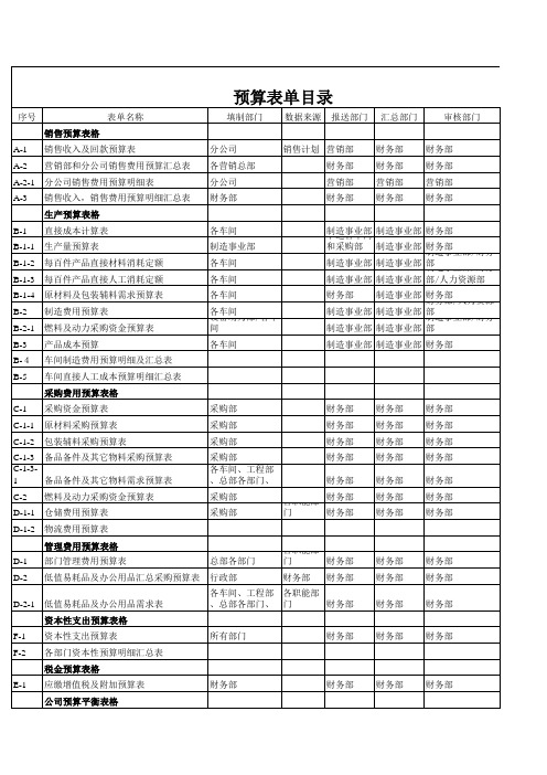 月度预算表格