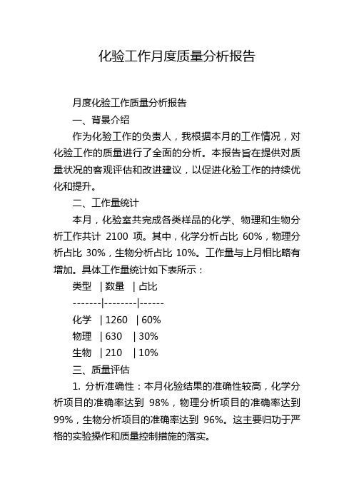 化验工作月度质量分析报告