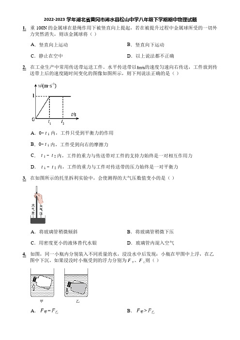 2022-2023学年湖北省黄冈市浠水县松山中学八年级下学期期中物理试题