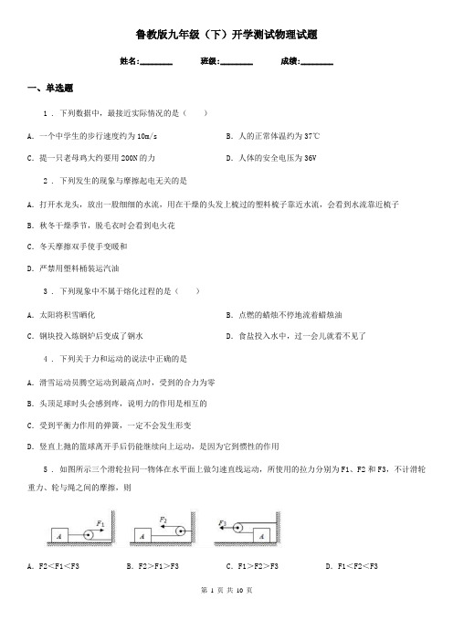 鲁教版九年级(下)开学测试物理试题