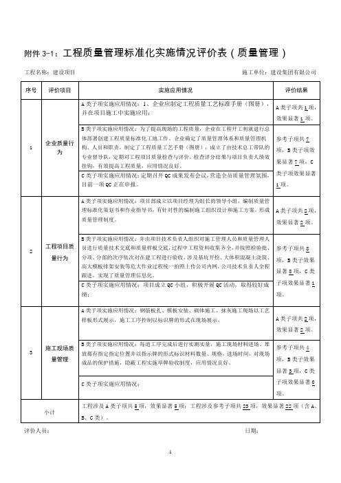 工程质量标准化实施情况评价表(内容完整)