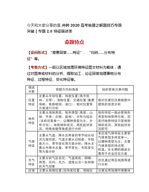 精品冲刺2020高考地理之解题技巧专项突破专题2.8特征描述类