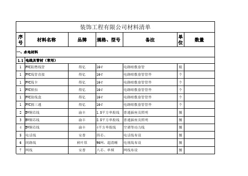 装修材料常用清单