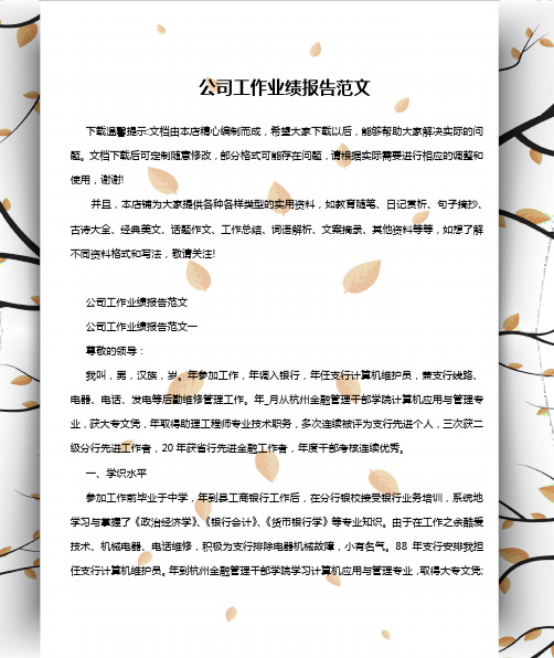 公司工作业绩报告范文