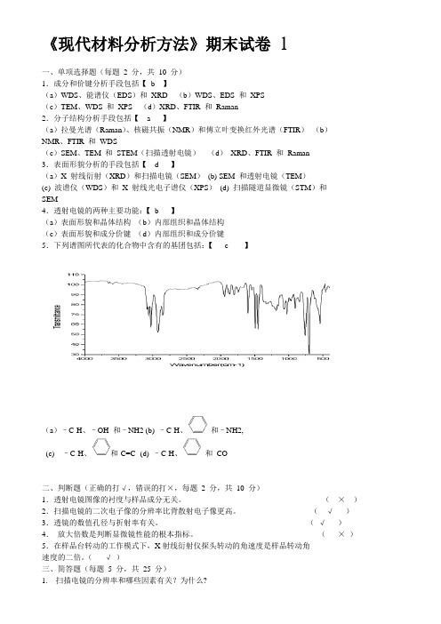 现代材料分析方法试题及答案2.