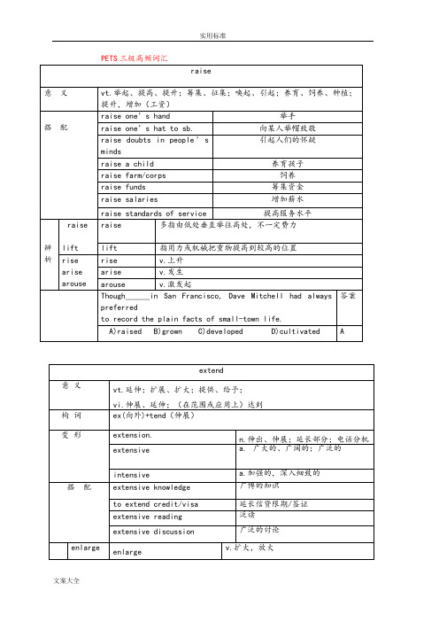 PETS三级高频词汇