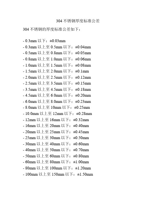 304不锈钢厚度标准公差