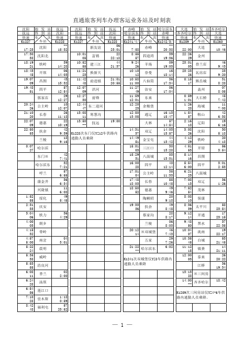 沈阳铁路局2016年底调图附件3-直通旅客列车办理客运业务站及时刻表