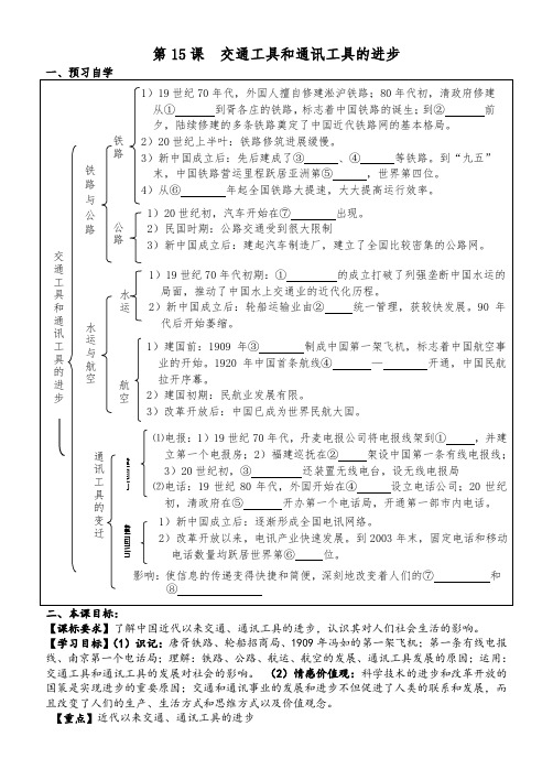 高一历史(人教版)必修2课堂导学案设计：第15课 交通工具和通讯工具的进步