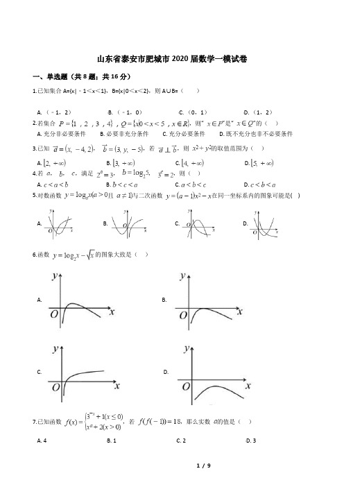 山东省泰安市肥城市2020届数学一模试卷