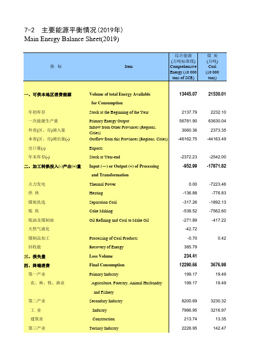 陕西省统计年鉴2020社会经济发展指标：能源平衡情况2019