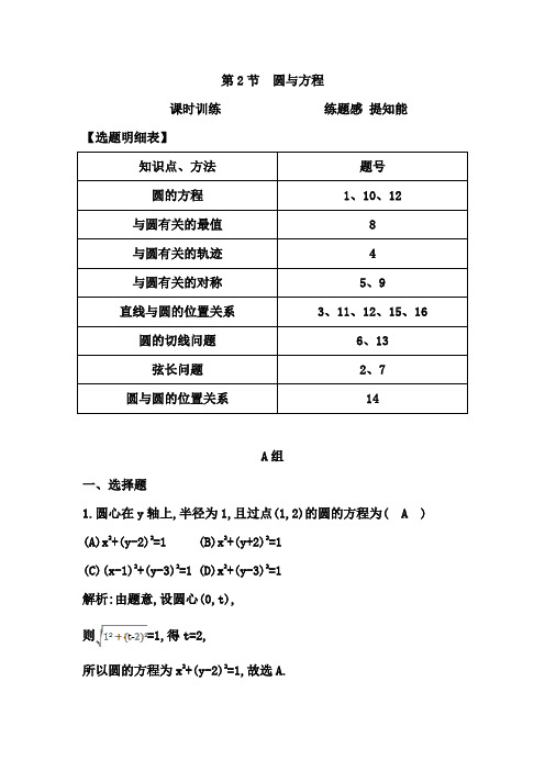 2015年高考数学一轮复习课时训练第2节 圆与方程