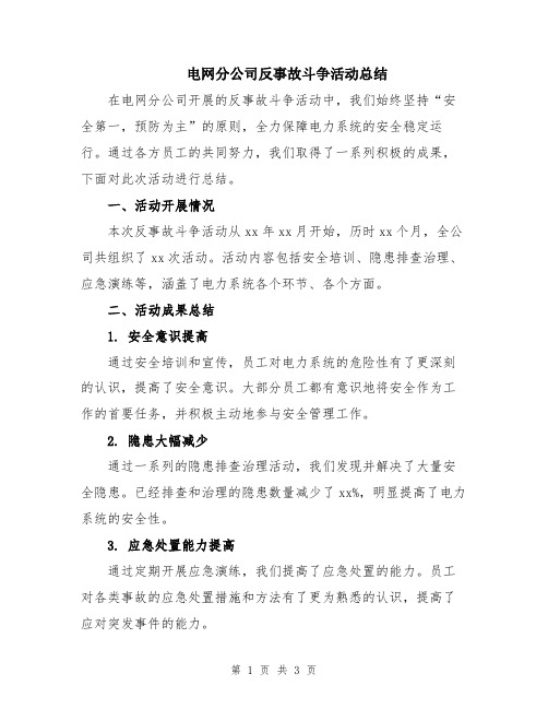 电网分公司反事故斗争活动总结