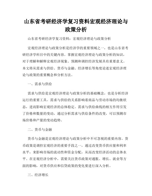 山东省考研经济学复习资料宏观经济理论与政策分析