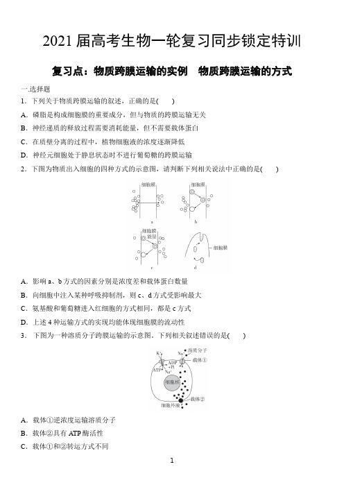 高考生物一轮复习同步锁定特训 物质跨膜运输的实例 物质跨膜运输的方式