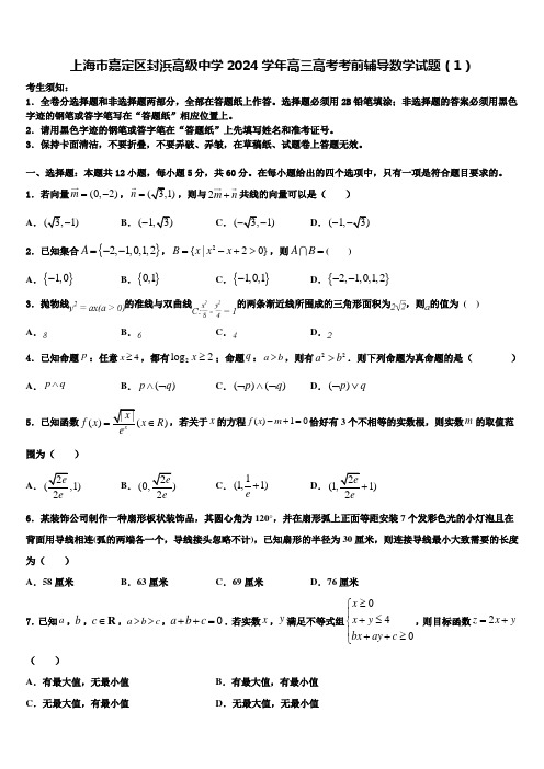 上海市嘉定区封浜高级中学2024学年高三高考考前辅导数学试题(1)