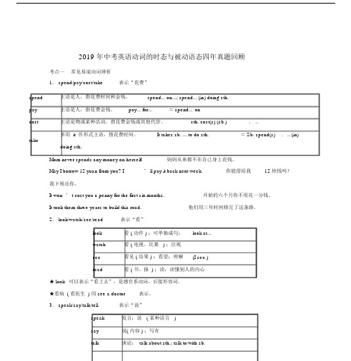 2019年中考英语动词的时态与被动语态四年真题回顾.doc