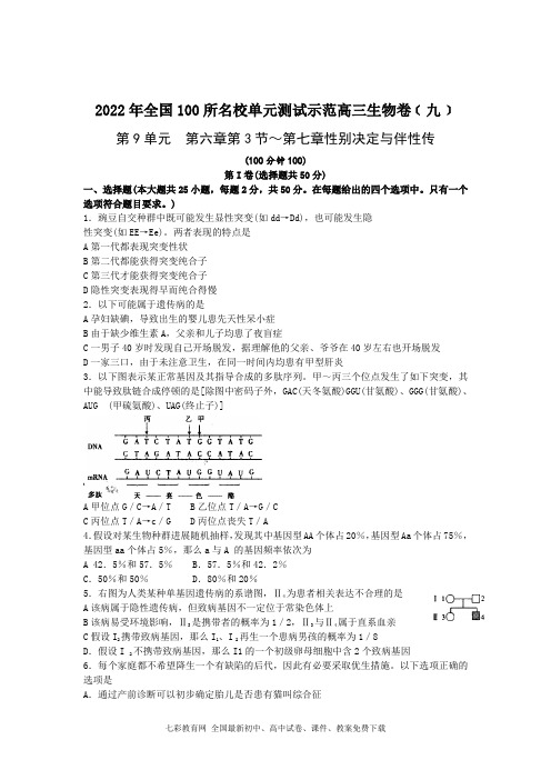 全国1oo所名校单元测试示范卷高三生物卷9