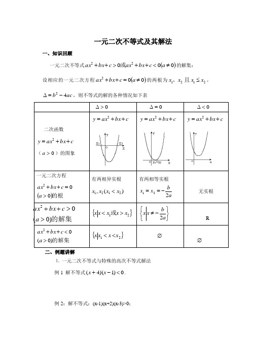 一元二次不等式及其解法