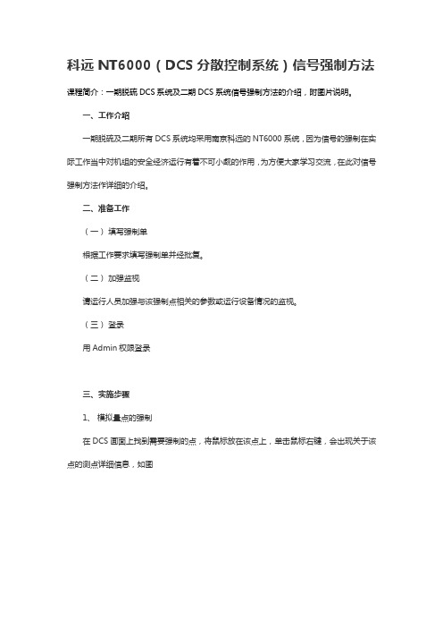 科远NT6000(DCS分散控制系统)信号强制方法