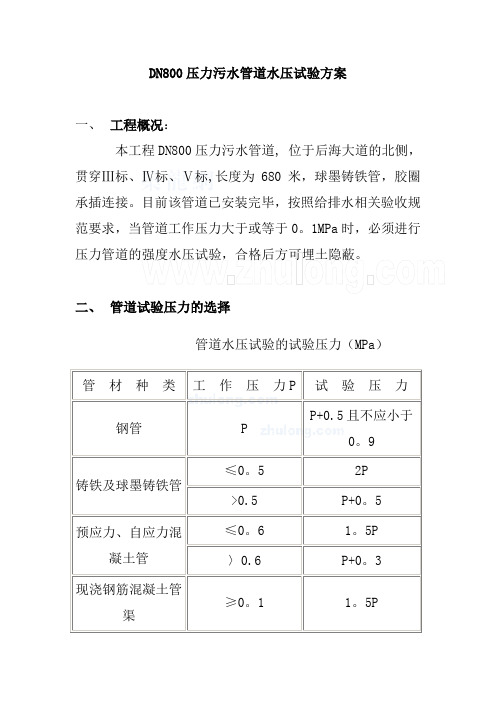 dn800压力污水管道水压试验方案p