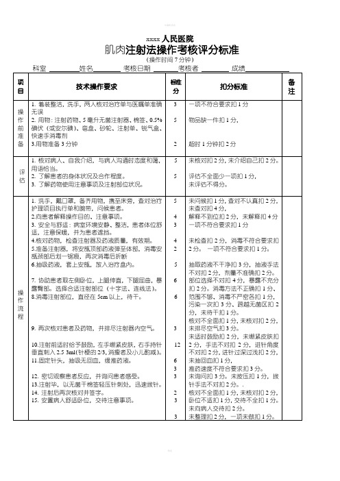 肌肉注射法操作考核评分标准