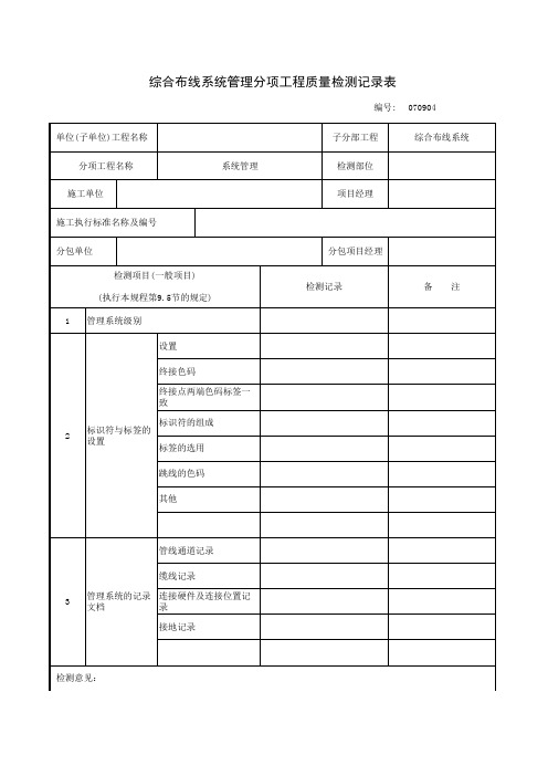 070904_综合布线系统管理分项工程质量检测记录表