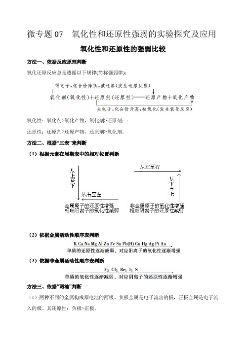 高中化学微专题07  氧化性和还原性强弱的实验探究及应用-备战2022年高考化学考点微专题(解析版)