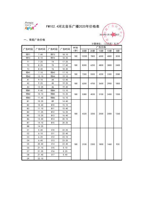 2020年河北音乐广播广告刊例—媒力·传媒