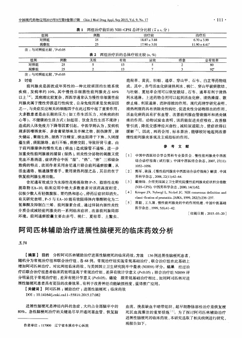 阿司匹林辅助治疗进展性脑梗死的临床药效分析