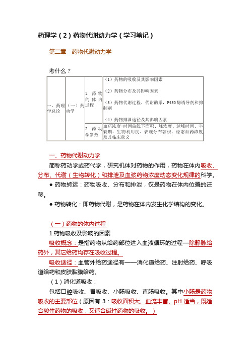 药理学（2）药物代谢动力学（学习笔记）