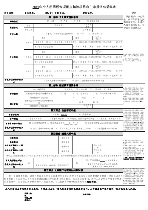 个人所得税专项附加扣除项目自主申报信息采集表(完美带版)公司财务必备