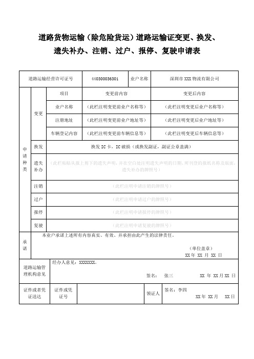 道路货物运输(除危险货运)道路运输证变更、换发、遗失补...