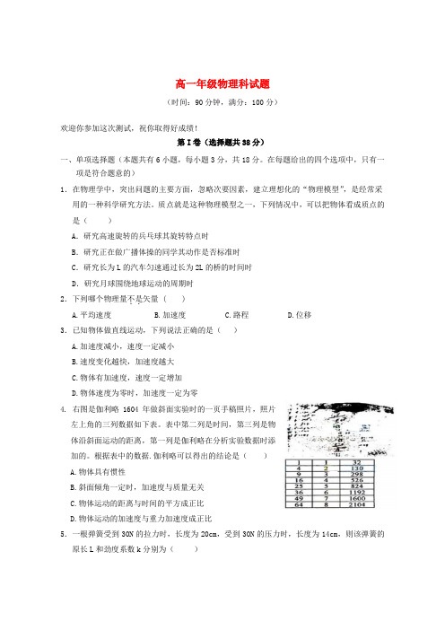 海南省琼海市嘉积中学高一物理上学期教学质量监测(段考)新人教版