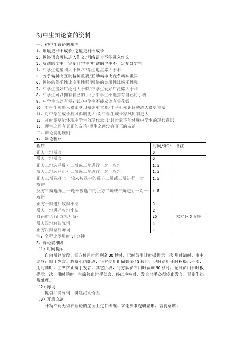 初中生辩论赛的资料