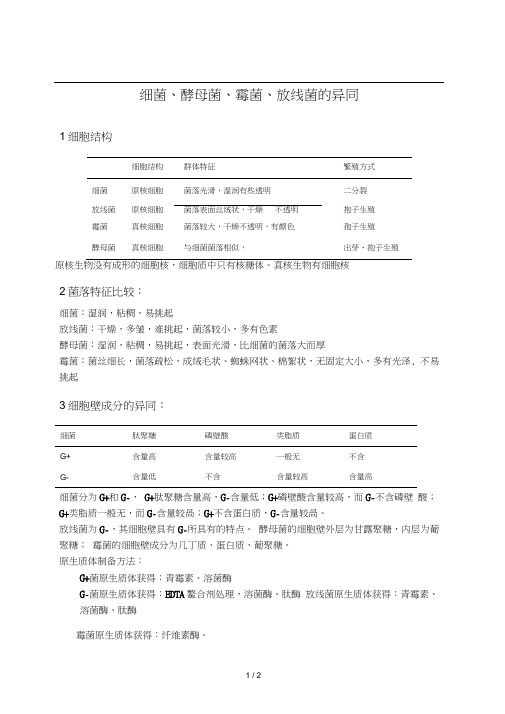 细菌、酵母菌、霉菌、放线菌异同