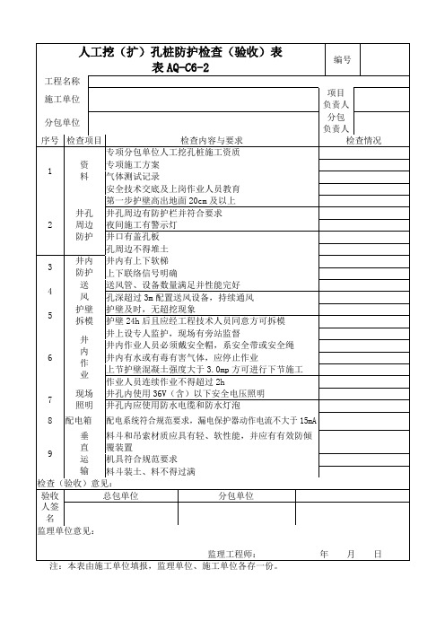 C6-2人工挖(扩)孔桩防护检查(验收)表