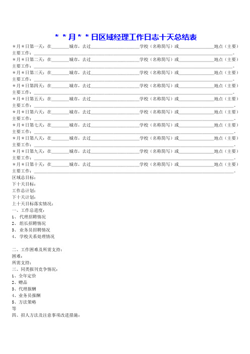 -月-日--区域经理工作日志总结表