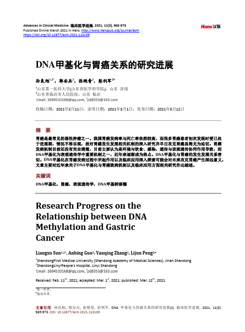 DNA甲基化与胃癌关系的研究进展