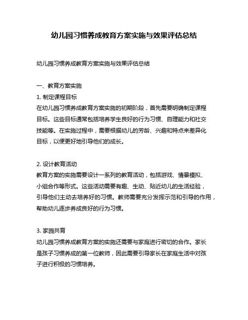 幼儿园习惯养成教育方案实施与效果评估总结