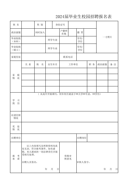 2024届毕业生校园招聘报名表