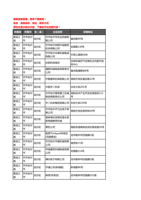 新版黑龙江省齐齐哈尔市龙沙区机械机电企业公司商家户名录单联系方式地址大全22家